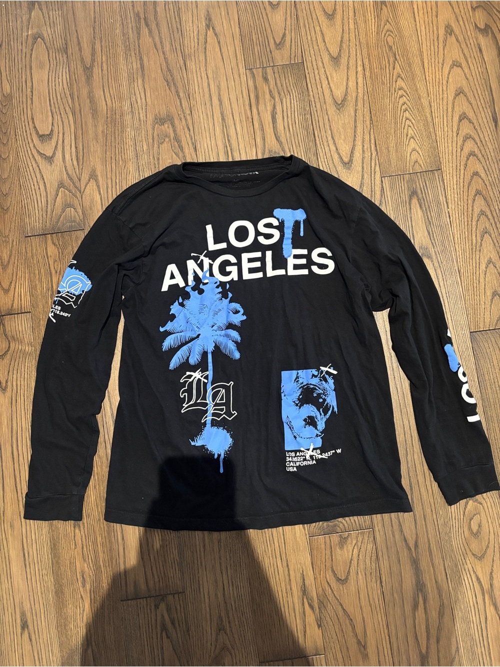 Fashion Nova Black Long-Sleeve Tee with Blue Los Angeles Graphics